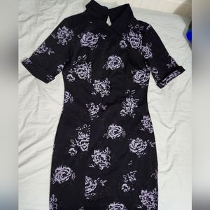 Black Dress, white florals, collared